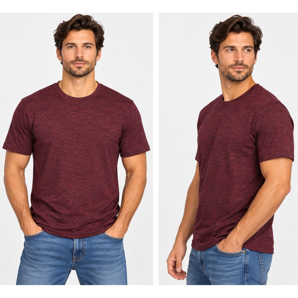 Bruno Milano Mens Performance Tee Shirt Size S Burgundy Maroon Heather Stretch